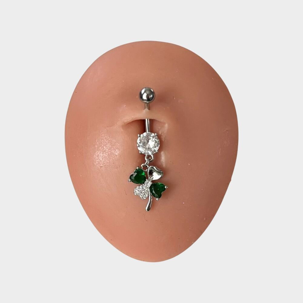 Emerald Green Clover Dangle Belly Ring